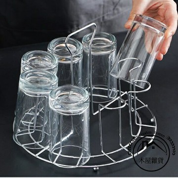 托盤玻璃杯水杯掛架瀝水置物架杯架水杯架家用收納杯子架倒掛【木屋雜貨】