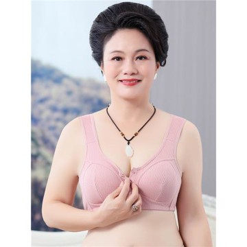 中老年人媽媽內衣大碼前扣文胸無鋼圈背心式婦女老人胸罩純棉格子
