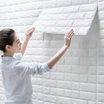 墻紙自粘3D立體臥室客廳出租屋改造毛坯墻壁背景貼紙防水潮撞墻貼 4CU6