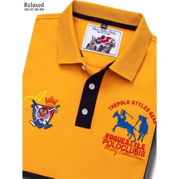 秋季新款男裝長袖T恤翻領虎頭刺繡黃色POLO衫品牌體恤上衣服高檔
