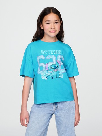 女童裝 Gap x Disney迪士尼聯名 史迪奇印花圓領短袖T恤-藍色