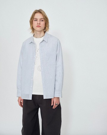 日系極簡 藍白條紋長袖襯衫