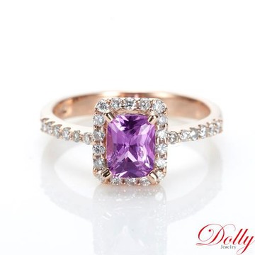 Dolly 14K金 無燒斯里蘭卡艷彩薰衣草紫藍寶石1克拉玫瑰金鑽石戒指-002
