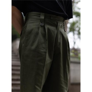 春夏新款橄欖綠改良純棉廓爾喀褲男 1940S英式寬松闊腿直筒長褲