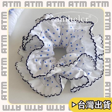 🔥臺灣出貨🔥可開發票✅輕飾時光日韓ins大號藍色波點花邊小蠻腰大腸髮圈清新甜美頭花髮繩新款女