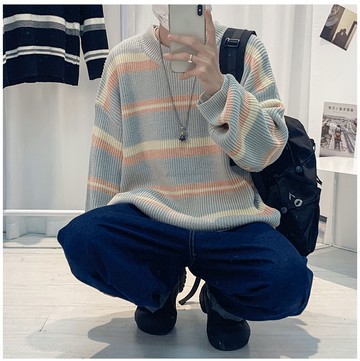 FINDSENSE X  男士新款基礎款條紋針織毛衫