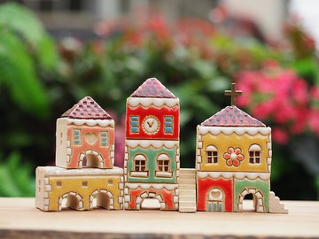 彩繪歐洲童話小屋6件組/(3棟小屋+1拱橋+2樓梯)/庫存0組