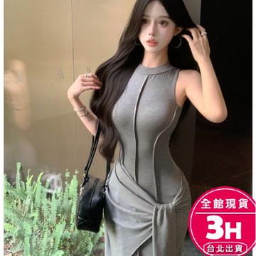 【梨卡】隔日到貨 女裝 洋裝 長裙 連身長裙 假兩件洋裝 無袖長裙 背心洋裝 辣妹長裙 包臀長裙HZ021【現貨24H】