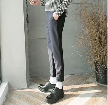 FINDSENSE品牌 韓國新款 簡約男士 前後拼色 小腳褲 九分褲 休閑褲