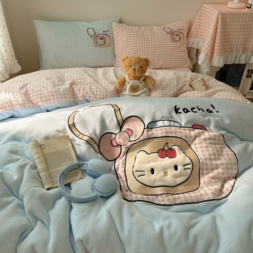 A類母嬰級床包組 卡通牛奶絨四件套 冬季加厚 保暖貼布繡 兒童防靜電絨套件