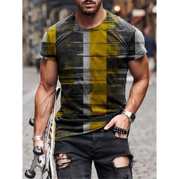 Striped 3D Digital Print Men's T-Shirt條 紋3D數碼印花男士T恤