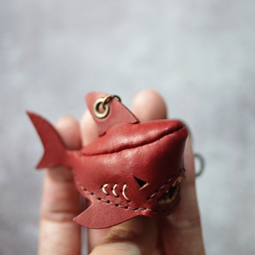 純手工製 迷你 紅色 鯊魚 鑰匙圈 shark Key holder