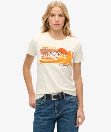 Superdry Women's Outdoor Stripe Fitted T-shirt Cream Size: 12