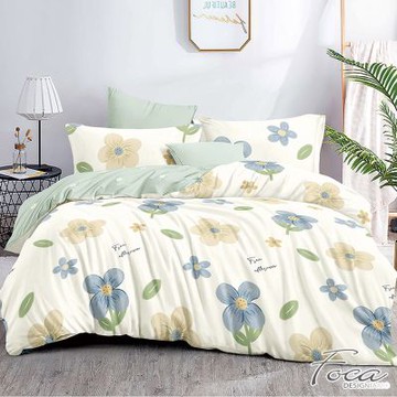 FOCA淺淺花恙-單人-韓風設計100%精梳純棉三件式兩用被床包組