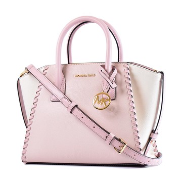 MICHAEL KORS Avril 皮革繞邊拚色手提斜背二用包-粉白小