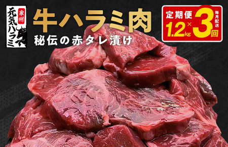 牛ハラミ 定期便 1.2kg 全3回 タレ漬け 牛肉 小分け 300g×4