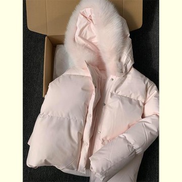 粉色毛毛拼接連帽羽絨棉外套女2025冬季新款甜美減齡加厚保暖棉服