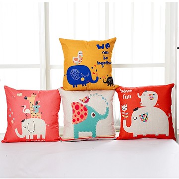 BELLE VIE 卡通風棉麻抱枕【45cm×45cm】大象派對 多款任選