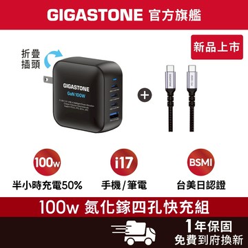 GIGASTONE 100W GaN氮化鎵四孔充電器 適用 iPhone17手機 Mac筆電三星TypeC PD快充頭組