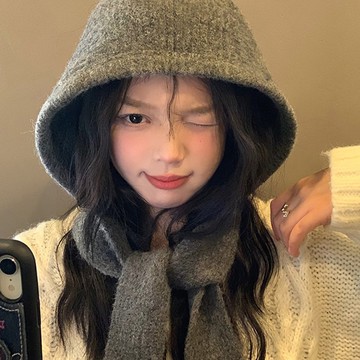 大頭圍巴拉克拉法帽子女秋冬新款針織連帽圍脖一體保暖護耳毛線帽