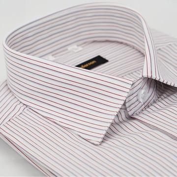 【金安德森】白底紅灰條紋窄版襯衫-長袖