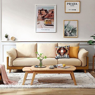 hoi! 北歐雙色三人布沙發 S023-米黃色 (H014264243)