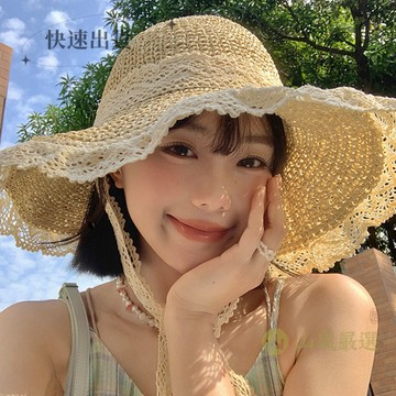 ⛺手工編織 帽子 旅遊草帽 女生帽子 遮陽帽 漁夫帽 出遊 透氣 蕾絲花邊 鏤空 太陽帽