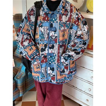 C2自制/米奇圖案提花滿印外套秋季美式復古寬松小眾設計感夾克