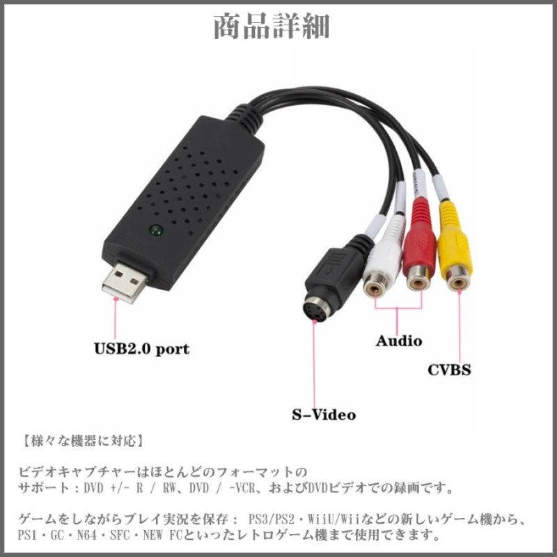 キャプチャーボード ビデオキャプチャー USB2.0接続 S端子