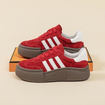 2201復古紅色德訓鞋女2025春秋新款真皮運動休閑板鞋厚底阿甘鞋