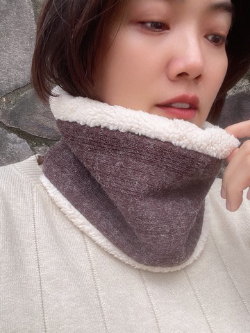 咖啡  抽繩羊毛小圍脖 圍巾
