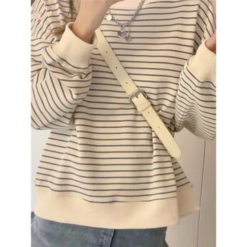 高級感條紋衛衣女春秋薄款2025年新款寬松chic港風春秋上衣女