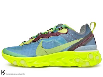 [26.5cm] 2018 全新專利 緩震系統 時尚設計師 高橋盾 NIKE REACT ELEMENT 87 UNDERCOVER 湖水藍 螢光黃 透明鞋 時尚 聯名合作 (BQ2718-400) !