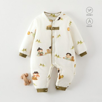 嬰兒冬季連體衣夾棉加厚哈衣爬服新生寶寶衣服純棉冬裝外出服棉衣鑫弘-萌寶童裝可開發票