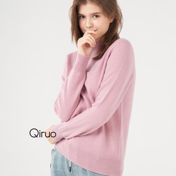 Qiruo 奇若名品 專櫃粉色小羊毛上衣 精品時尚保暖(素面立領造型長袖合身-共三色-2009A-15)