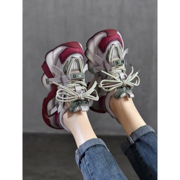 藝鞜2026夏季新款厚底洞洞老爹鞋休閑真皮網面系帶低幫鏤空運動鞋