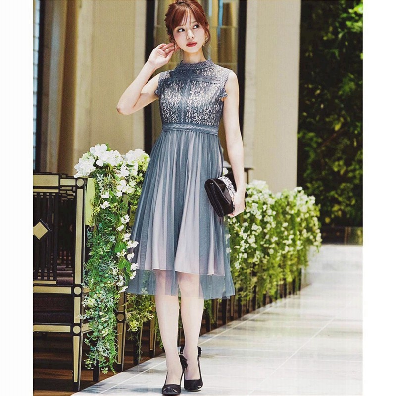 ニアナ Niana レース切り替えチュールスカート 結婚式ワンピース パーティードレス ライトカーキ 通販 Lineポイント最大1 0 Get Lineショッピング