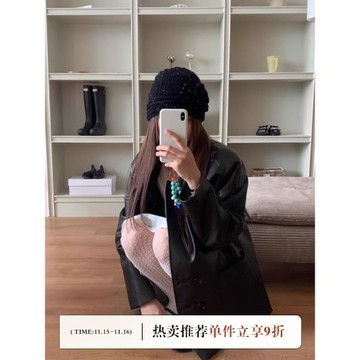 芝士商店~黑色花朵毛線帽女冬季復古針織帽子防寒保暖冷帽堆堆帽