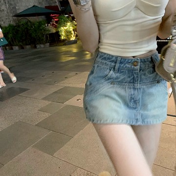 短褲 INS韓系復古高腰牛仔短褲裙緊身A字短裙小個子女生夏天穿搭大尺碼女裝 70828