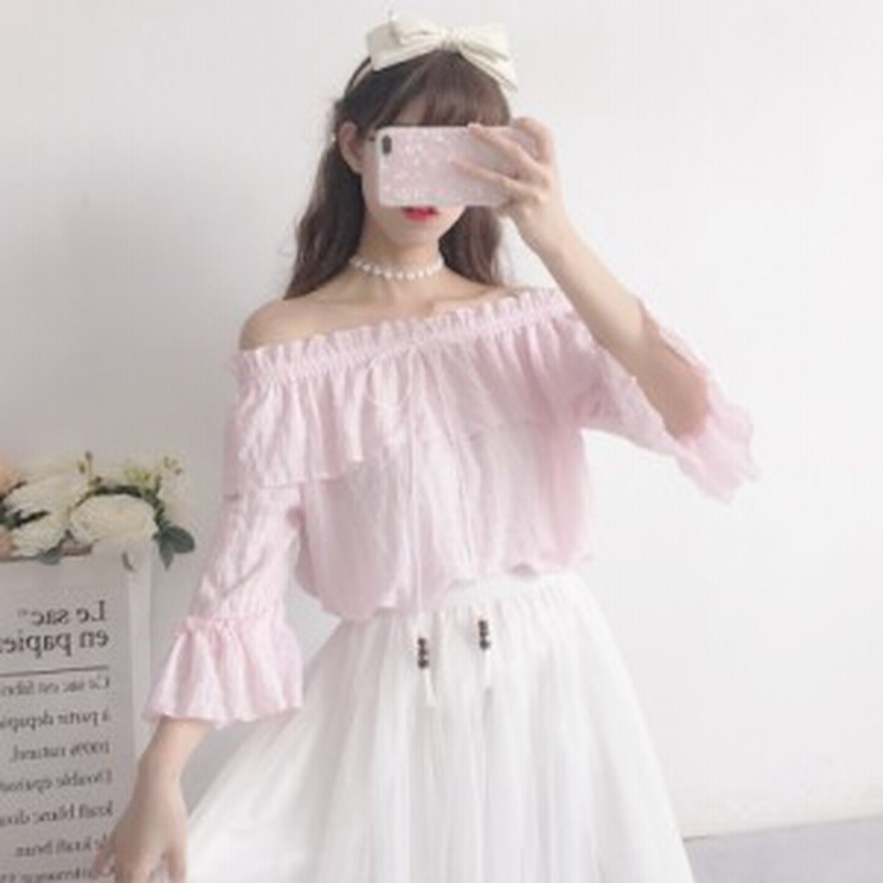 トップス レディース ブラウス シャツ シフォン 2way オフショル 可愛い リボン ガーリー パステル 半袖 春 夏 秋 お出かけ デート 通販 Lineポイント最大get Lineショッピング