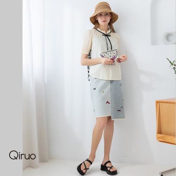 【Qiruo 奇若】精品牛仔裙2101B 小刺繡簡約休閒可愛
