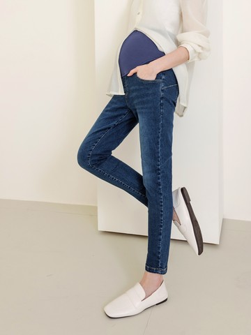 率性刷色內刷毛彈力牛仔孕婦褲