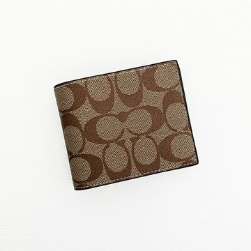 美國百分百【全新真品】COACH 皮夾 74993 短夾 皮革 專櫃精品 錢包 證件夾 LOGO 印花 咖啡綠 CT07