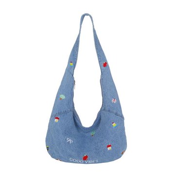 托特包女牛仔布大容量布包新款慵懶風單肩斜挎包通勤購物袋可放書