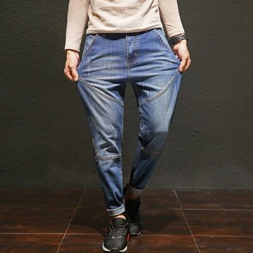 九分褲哈倫牛仔褲-日系時尚拼接小腳男褲子73qy15【獨家進口】【米蘭精品】