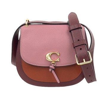 coach紅色拼接皮革馬鞍包