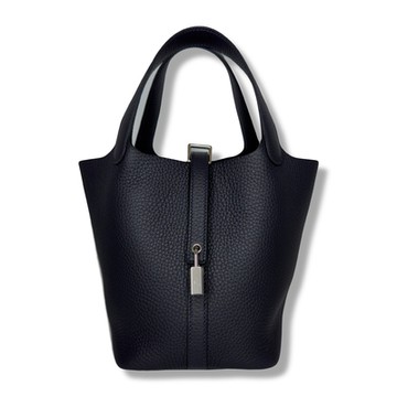 Hermes 小菜籃 Picotin Lock 18 Bag (黑藍色 Caban x 銀釦 x TC皮革) Taurillon Clemence