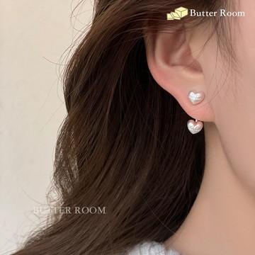 Butter Room 🧈 磨砂雙愛心耳環（金/銀）啞光 愛心 耳釘 桃心 耳環 一款兩戴