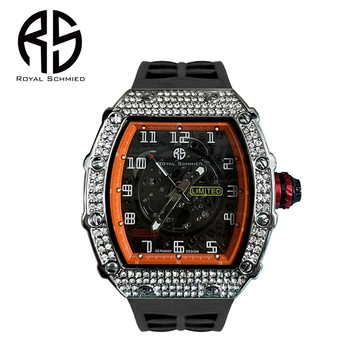 ROYAL SCHMIED 絕世璀璨鑲銀經典數字PU錶帶-耀石黑