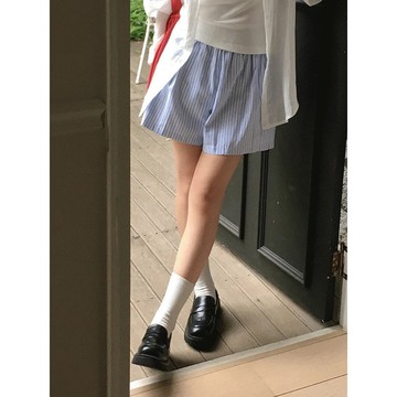 Codibook｜韓國 frenchaube 度假風條紋鬆緊棉質短褲［預購］短褲 闊腿褲 女裝